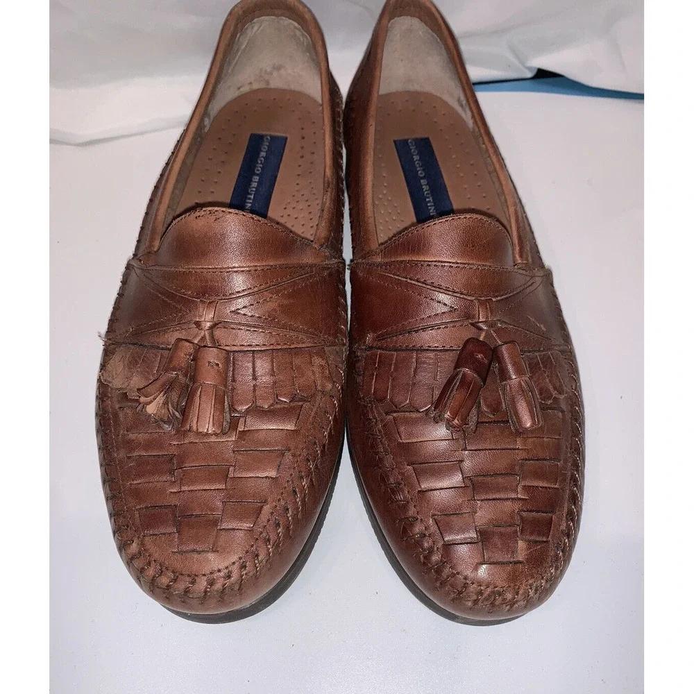 GIORGIO BRUTINI NEWARK BROWN TASSEL LEATHER‎ LOAFERS/SHOES mens 9.5  Very Nice